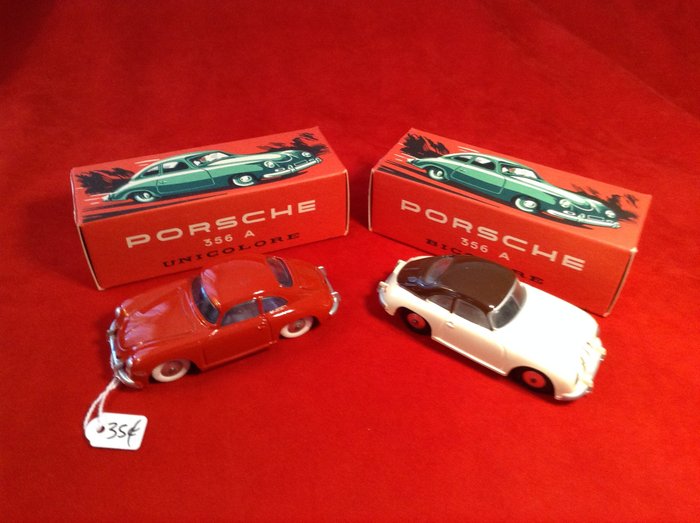 Quiralu - 1990 Replica 1:43 - 模型車 - Porsche 356A Coupé Stradale road car bicolore - ivory/brown roof - (bicolore) - 保時捷 356A Coupé Stradale 公路車 - 紅色 - （單色）