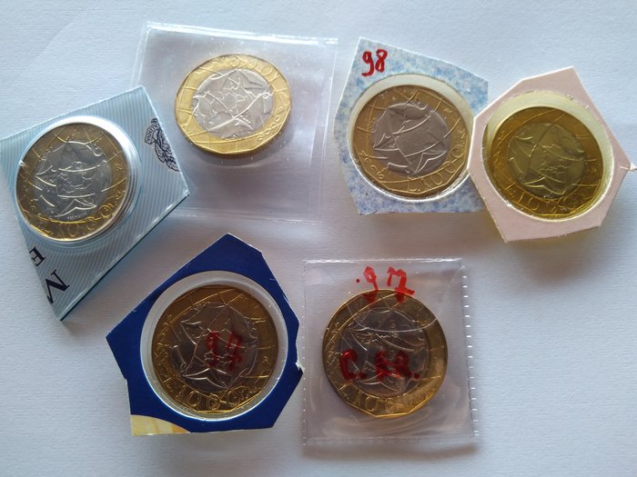 義大利. 1000 Lire 1997/2001 FDC (Serie completa di 6 monete)  (沒有保留價)
