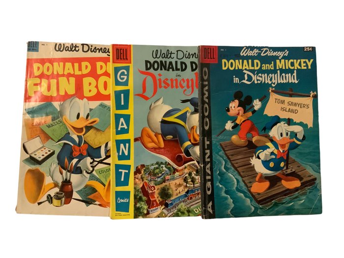 Dell Giants Donald Duck Fun Book (1953), Donald Duck in Disneyland (1955) & Donald and Mickey in Disneyland - 3 Comic - Erstausgabe - 1953/1958