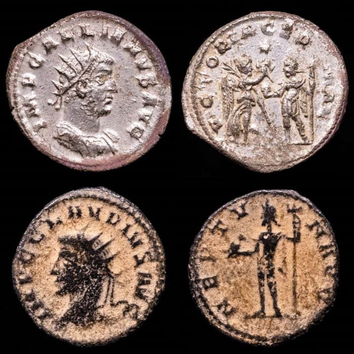 Römisches Reich. Gallienus & Claudius II. Lot comprising two (2) antoninianus Antioch mint. VICTORIA GERM / NEPTV-N AVG  (Ohne Mindestpreis)