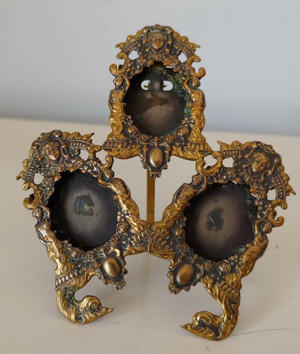 Bilderrahmen- Wunderschöner antiker, verzierter Fotorahmen in Gold und Silber – 1900  - Messing