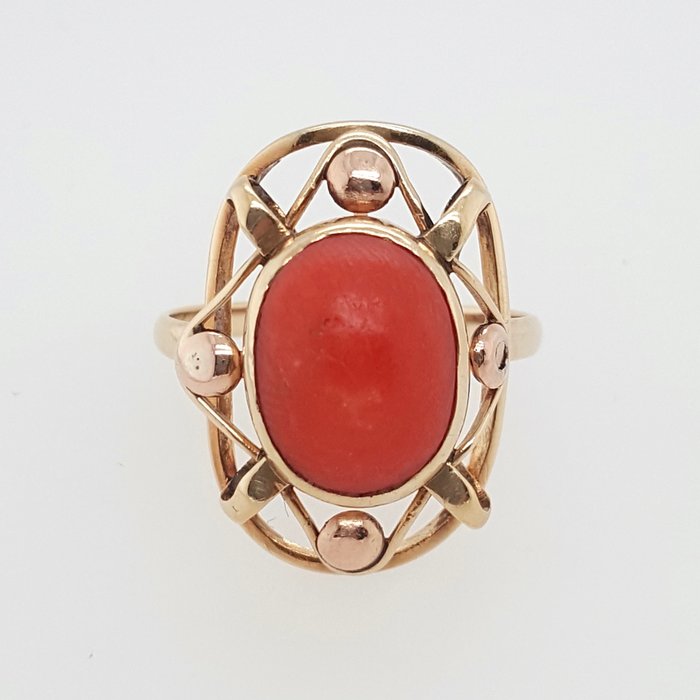 Bague - 14 carats Or jaune, Or rose Corail rouge 