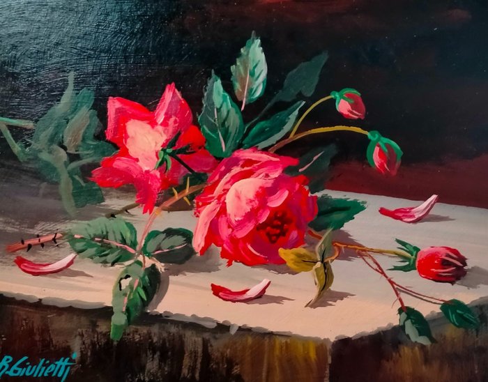 Roberto Giulietti (XX) - Rose rosse sul tavolo
