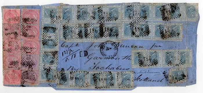 Königreich Italien 1868 - Umschlag für Schottland mit Sonderfrankatur mit 42 Werten zu 10,80 Lire - Sassone T21 , T20 , T26