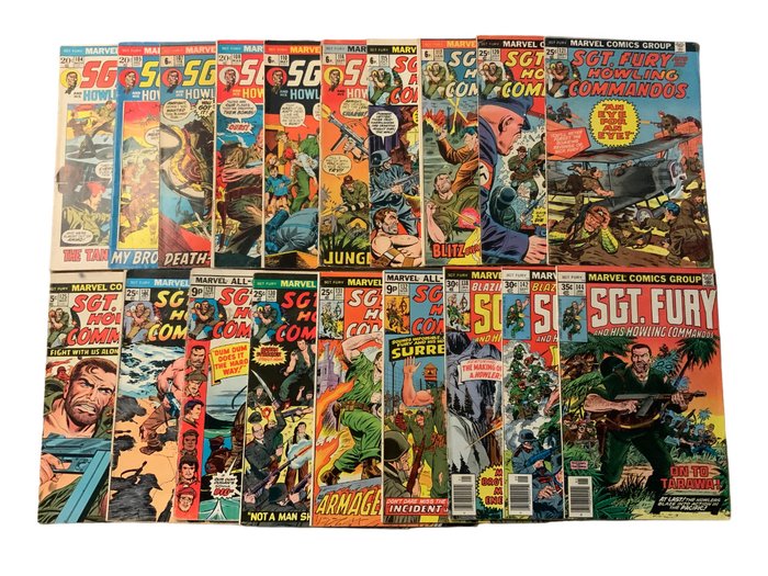 Sgt Fury and his Howling Commandos (1963 Series) # 104, 105, 107, 108, 110, 114, 115, 117, 120, 121, 125, 127, 128, 130, 131, 132, 138, - 19 Comics Lot! Bronze Age Gems! - 19 Comic collection - Ensipainos - 1972/1978