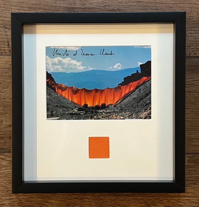 Christo & Jeanne Claude - “Valley Curtain - Rifle, Colorado 1970-1972” [framed & signed art card with fabric] - 1995