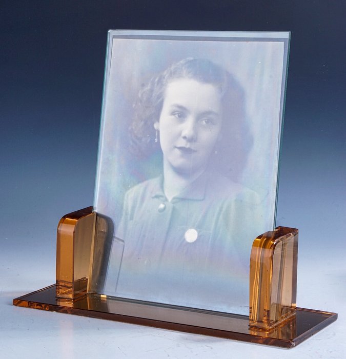 Fotolijst- Modernist Art Deco photoframe with facet cut glass  - Glas, Plastic