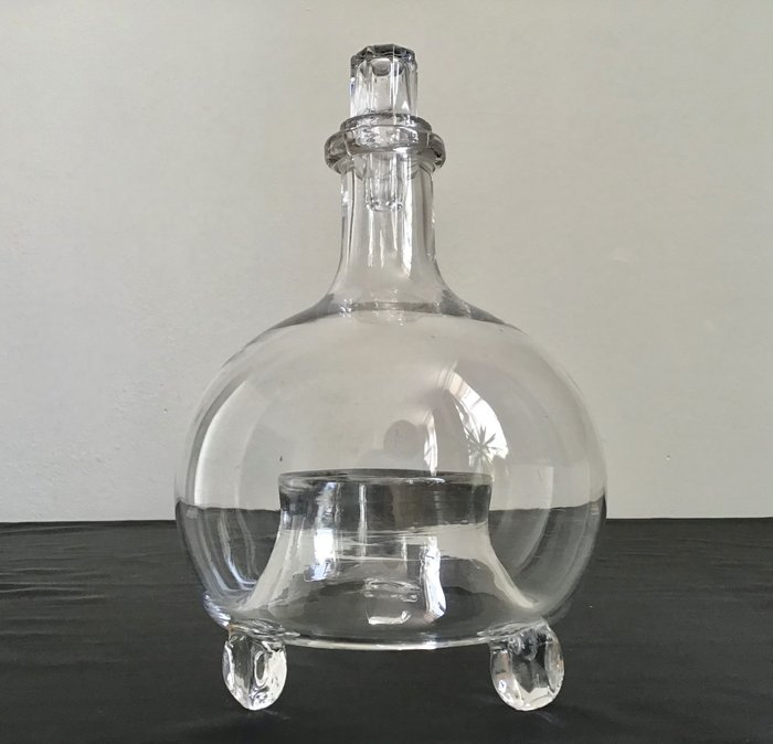 Flasche - Seltener Wespenfänger mit Stopfen aus mundgeblasenem Glas
