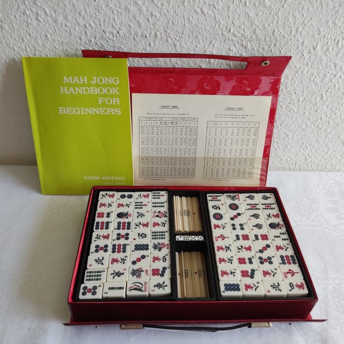 Vintage Mah-Jongg Spiel im Kunsttoffbox -  Mit Anleitung - Spiel - Kunstoff