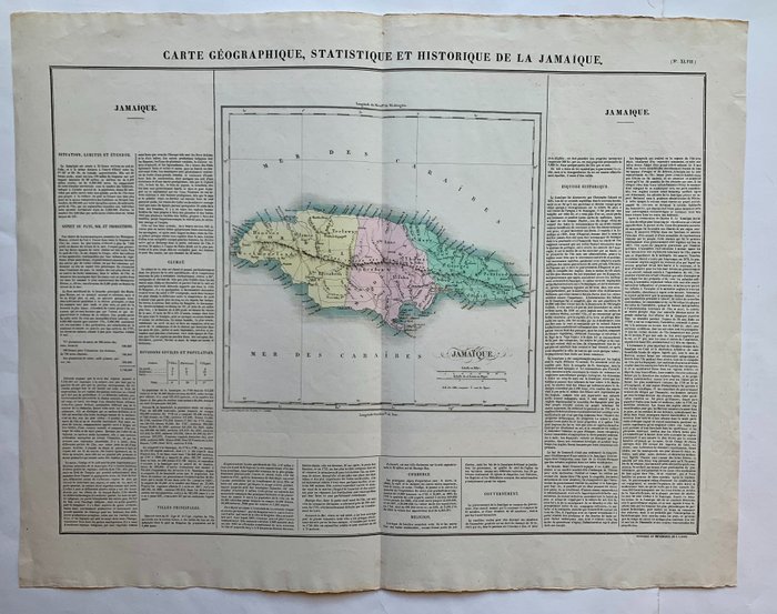 美国, 地图 - 北美洲 / 牙买加 / 西印度群岛; Jean Alexandre Buchon - Carte géographique, statistique et historique de la Jamaique - 1821-1850