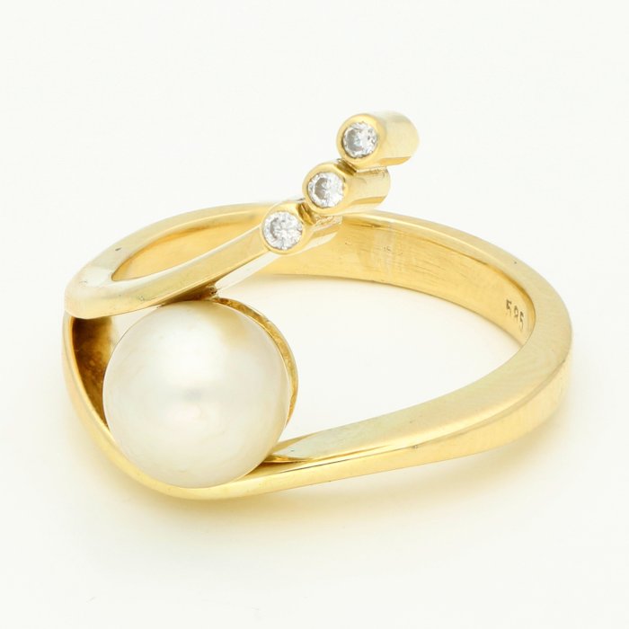 戒指 - 14 克拉 黃金 鉆石 - 珍珠