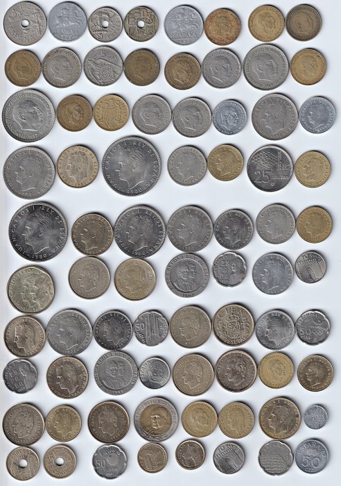 Spania. Mixed lot of 77 coins ND 1927-1999  (Ingen reservasjonspris)