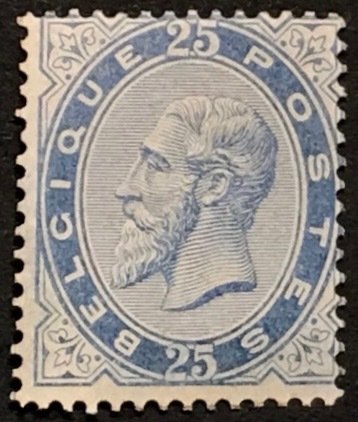 比利时 1883 - Leopold II 25c 浅蓝色 - 该系列中的最高值 - OBP/COB 40