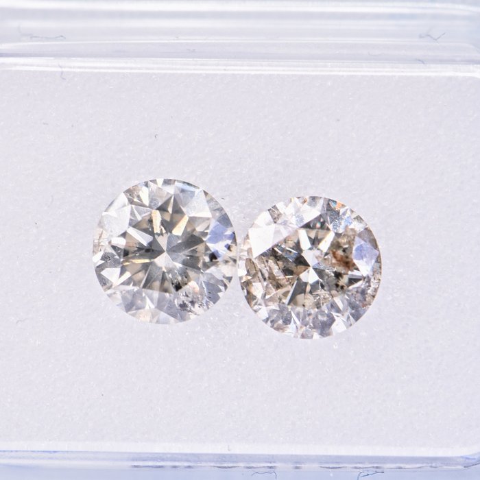 2 pcs Diamant - 1.45 ct - Rond - J - K, Faint Gray - SI2 - I1  Excellent   **No Reserve Price**