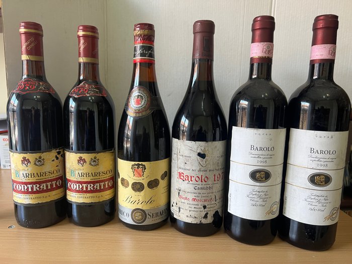 1967 Serafino, 1979 x2 Contratto, 1971 Giullo Mascarello Cannubi & 1998 x2 Dogliani - 巴罗洛, 芭芭莱斯科 - 6 Bottles (0.75L)