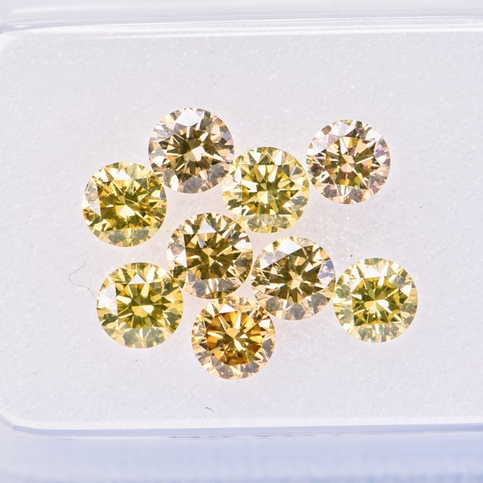 9 pcs Diamant - 1.24 ct - Rund - N.F.Brownish Yellow - N.F.Yellow Brown - VVS2 - SI1 Excellent VG    **No Reserve Price**