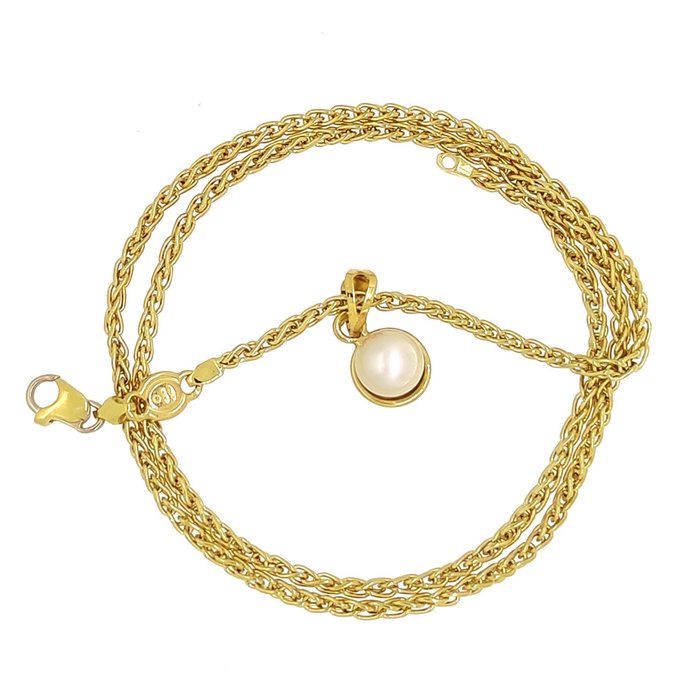 Halskette mit Anhänger - 18 kt Gelbgold Perle