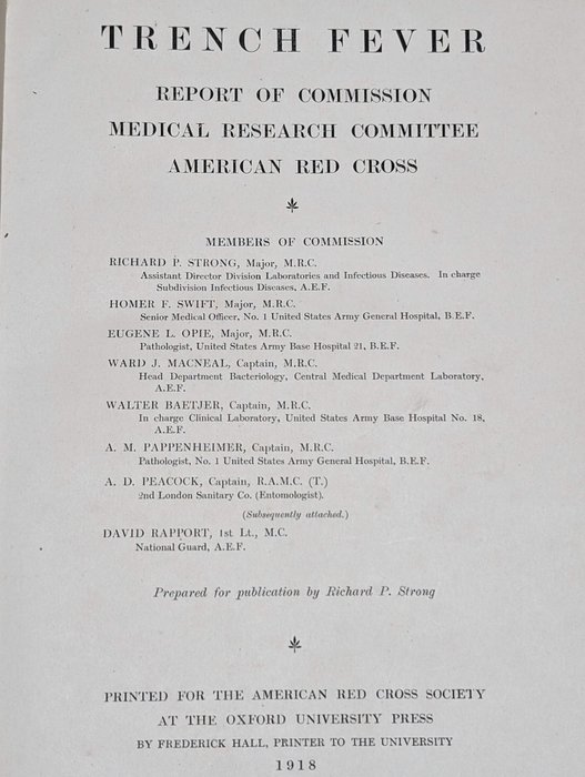 Richard P. Strong et al - Trench Fever. Report of Commission. Medical Research Commitee. American Red Cross - 1918