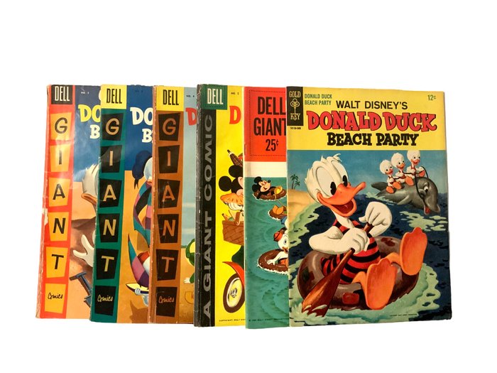 Dell Giant Donald Duck Beach Party (1955) # 2, 3, 4, 5 & 6 - + Gold Key Donald Duck Beach Party (1965) # 1 - 6 Comic - Prima edizione - 1959/1963