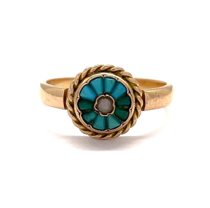 沒有保留價 - Vers 1920 - Turquoise - Perle - 戒指 - 18 克拉 玫瑰金 
