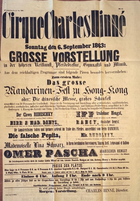 Charles Hinné - Cirque Charles Hinné - Riesen-Zirkus-Plakat [huge Circus Poster] - 1863