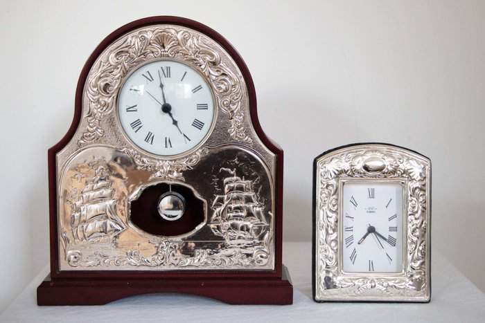 Mantel clock  (2) - .925 silver, Wood - 1970-1980