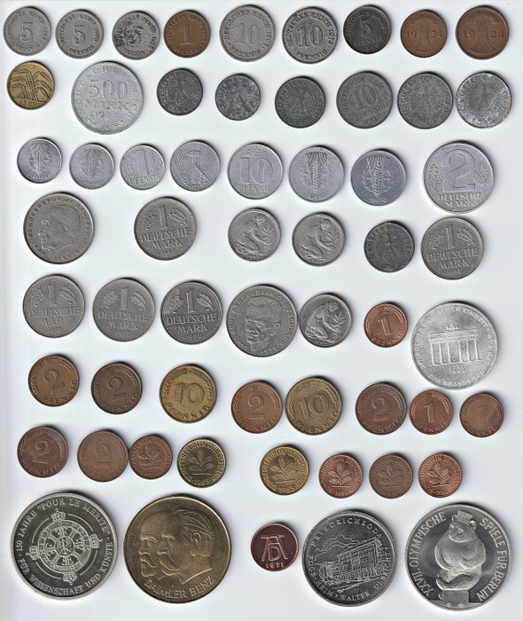 Deutschland. Mixed lot of 59 coins and tokens with history (including Silver, aluminum and zinc) ND 1876-1991  (Ohne Mindestpreis)