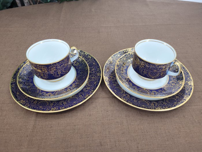 Wunsiedel Bavaria - Juego de café y té (6) - Kleines Kaffeeservice in blau mit goldenen Verzierungen - Porcelana