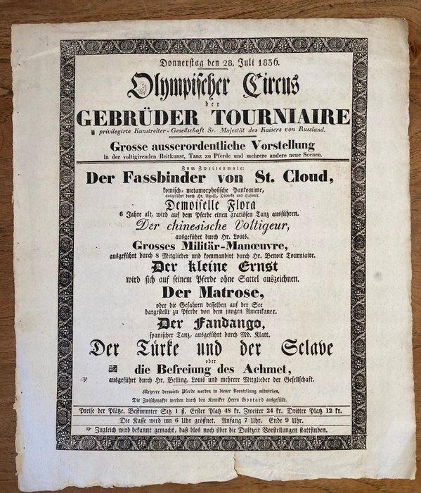 Cirque Olympique großformatiges Zirkusplakat (rare circus announcements) - 1837