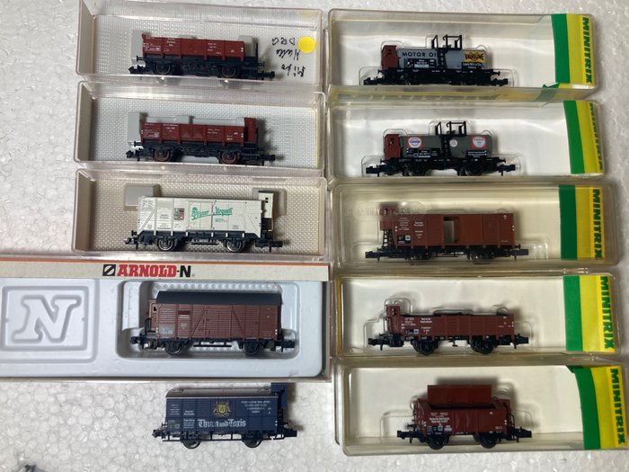 Fleischmann, Minitrix, Arnold N轨 - 8357, 8203, 8209, 13647, 13699, 13665, 13639, 4408, 51/3208 - 模型火车货运车厢 (10) - 各种 x 10 - DRG