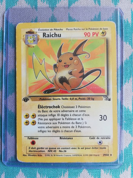 Carte Pokemon Raichu 14/62 HOLO Set Fossile Edition 1. Card