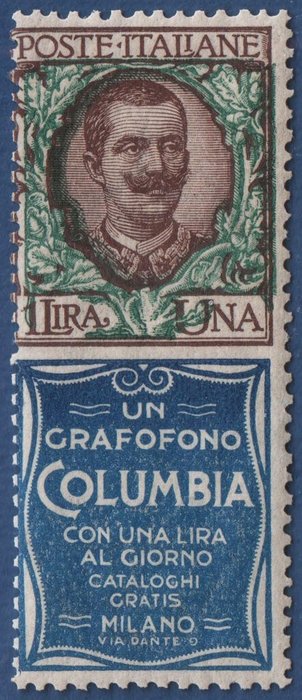 Itália - Reino 1924 - 1 Lira Apêndice de publicidade "Columbia" MNH** - Sassone N. 19