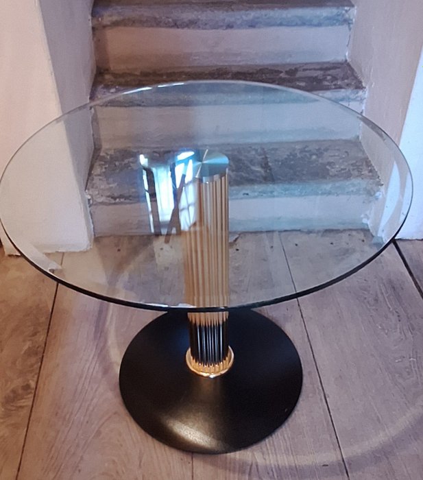Asztal - Kristály - Vas alap, empire stílusú sárgaréz oszlop, edzett üveglap