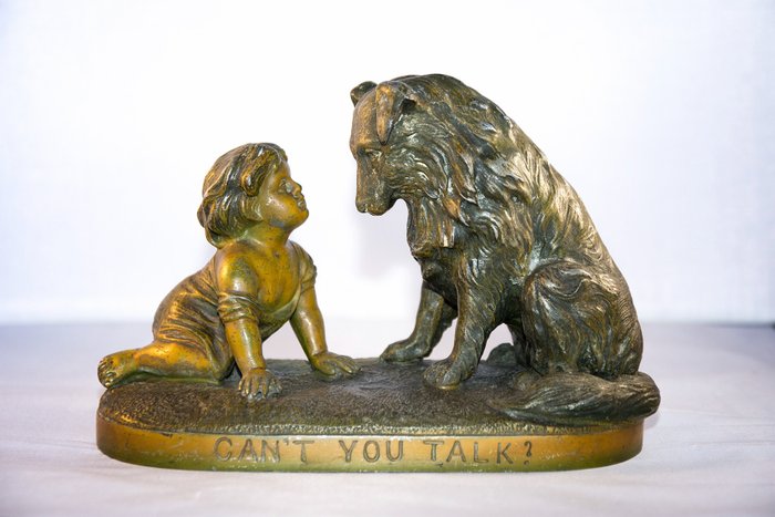 Sculpture, CAN'T YOU TALK? - 12.5 cm - Fer (fonte/fer forgé), Zamac, Angleterre 1930 *pas de prix de réserve*