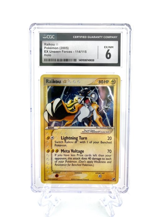 The Pokémon Company Graded card - Raikou - Gold Star - EX Unseen Forces - CGC 6