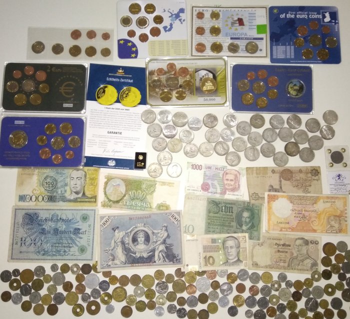 Mundo. Lotto 200 oggetti, oro, argento, monete nc, dal 1940 al 2019  (Sem preço de reserva)
