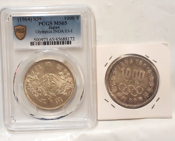 Japan. 1000 Yen 1964 Tokyo Olympics, MS65+1 (2 coins)  (Utan reservationspris)