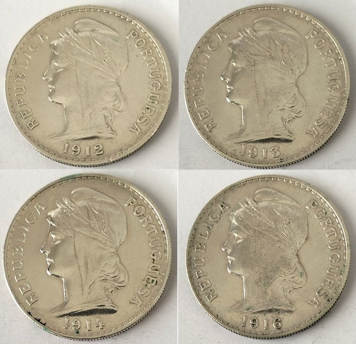 Portugali. República. Set Completo - 50 Centavos - 1912 / 1916 (4 moedas)  (Ei pohjahintaa)