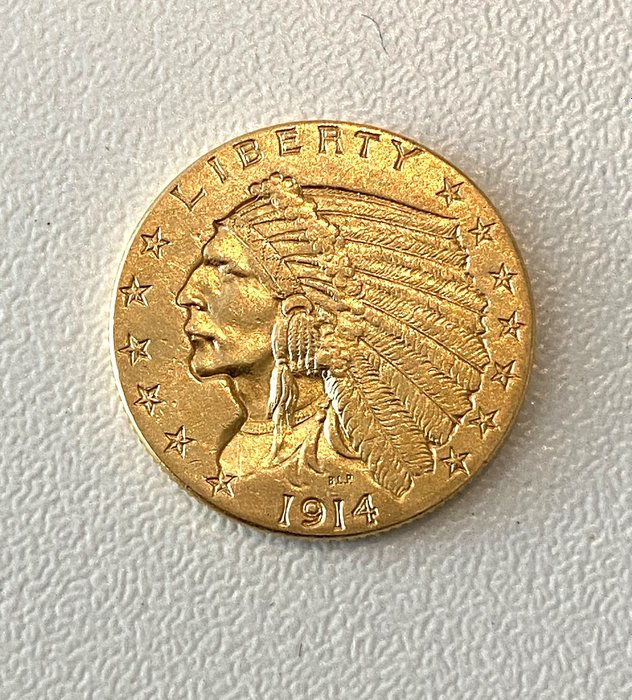 美国. Indian Head Gold $2-1/2 Quarter Eagle 1914
