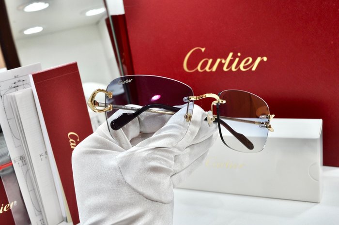 Cartier - NUOVO Coll 2022 Cartier Rimless Piccadilly Big C Decor oro Liscio OCCHIALI DA SOLE E DA VISTA - Γυαλιά ηλίου