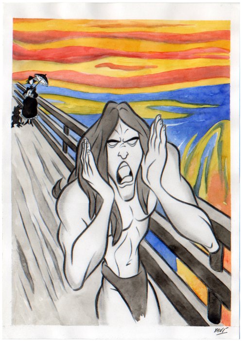 XAVI (Xavier Vives Mateu) - 1 Original drawing - Tarzan - TARZAN, "The scream" Inspired by Munch - 2024