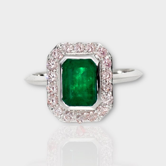 No Reserve Price - IGI 1.43 tw - Ring - 14 kt. White gold Emerald - Diamond 
