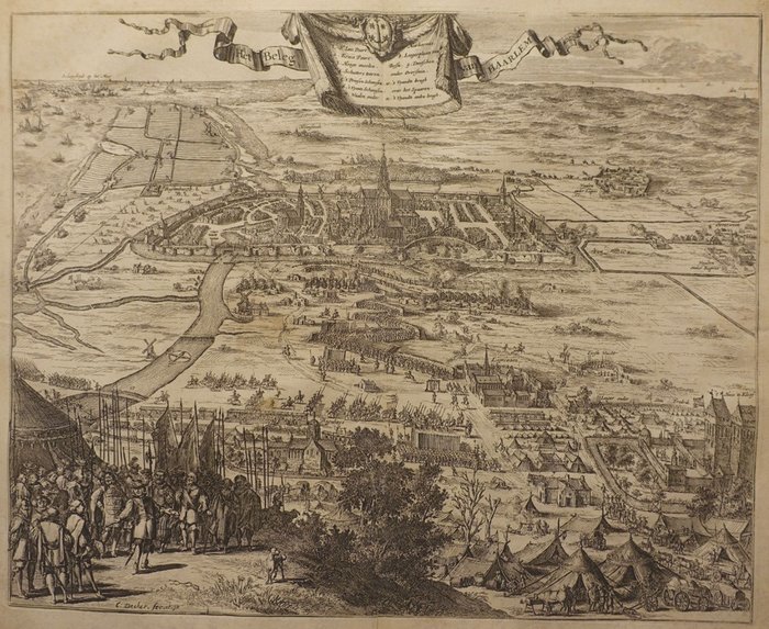 Pays-Bas, Plan de ville - Haarlem; Coenraet Decker - Het beleg van Haarlem - 1677