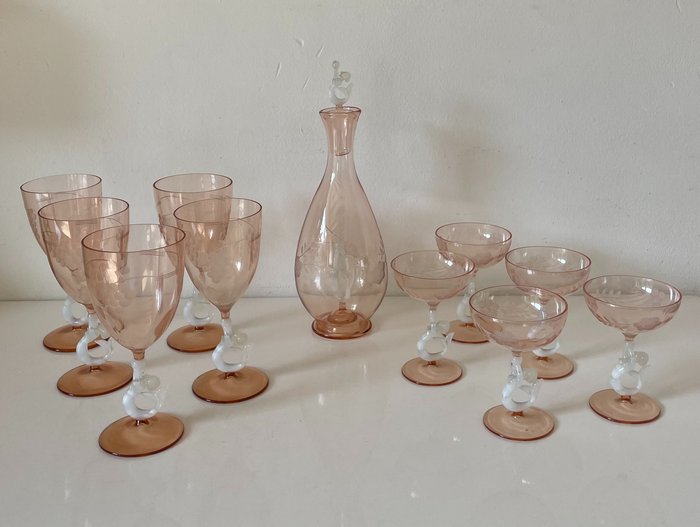Bimini Glass Frits Lampl, Joseph Berger - Conjunto de copos de bebidas diversas (11) - sereia - Cristal