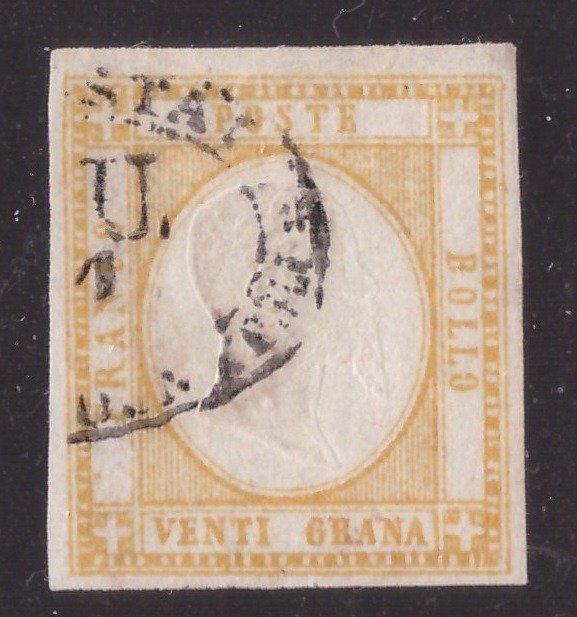 Antigos Estados Italianos - Nápoles 1861 - 20 grana amarelo laranja províncias napolitanas - Sassone N. 23a