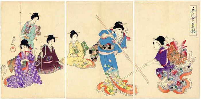 'Naginata training' 長刀稽古 - From the series "Chiyoda no Ooku” 千代田の大奥 - 1894 - Toyohara Yoshu Chikanobu (1838-1912) - Ιαπωνία -  Meiji period (1868-1912)