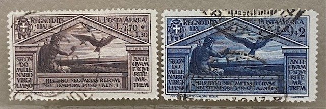 義大利王國 1930 - Virgilio 2v PA L.7.70 + 1.30 和 L.9 + 2 - 二手 - Sassone N. 23/24
