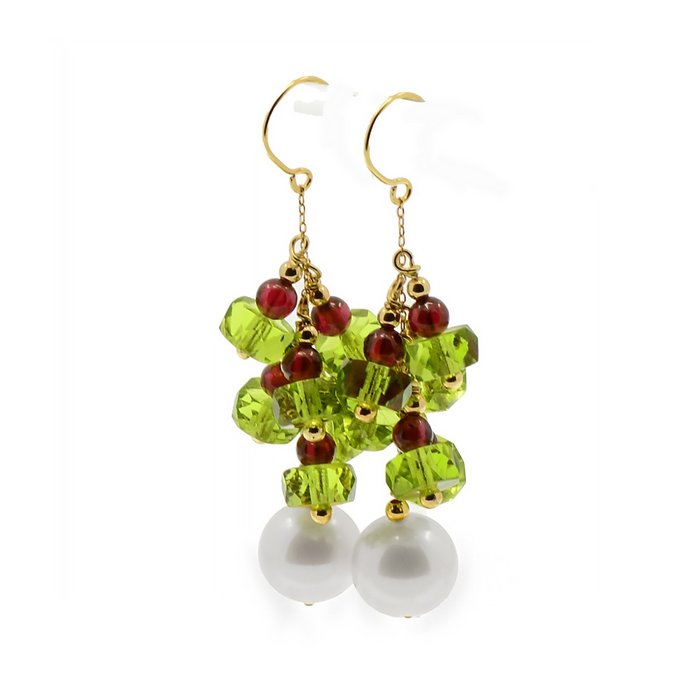 No Reserve Price - Earrings - 18 kt. Yellow gold Pearl - Peridot