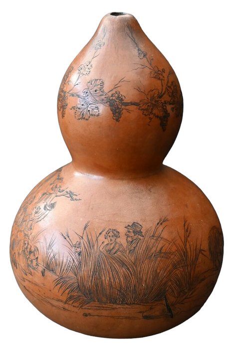 Een rijk gegraveerde kalebas - 雙葫蘆花瓶  - 葫蘆