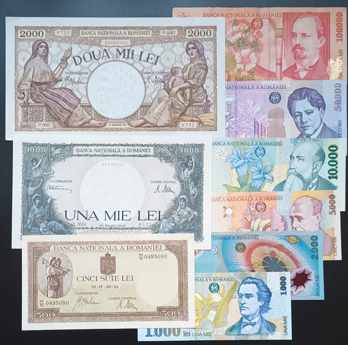 Romania. - 9 banconote - various dates  (Ingen reservasjonspris)